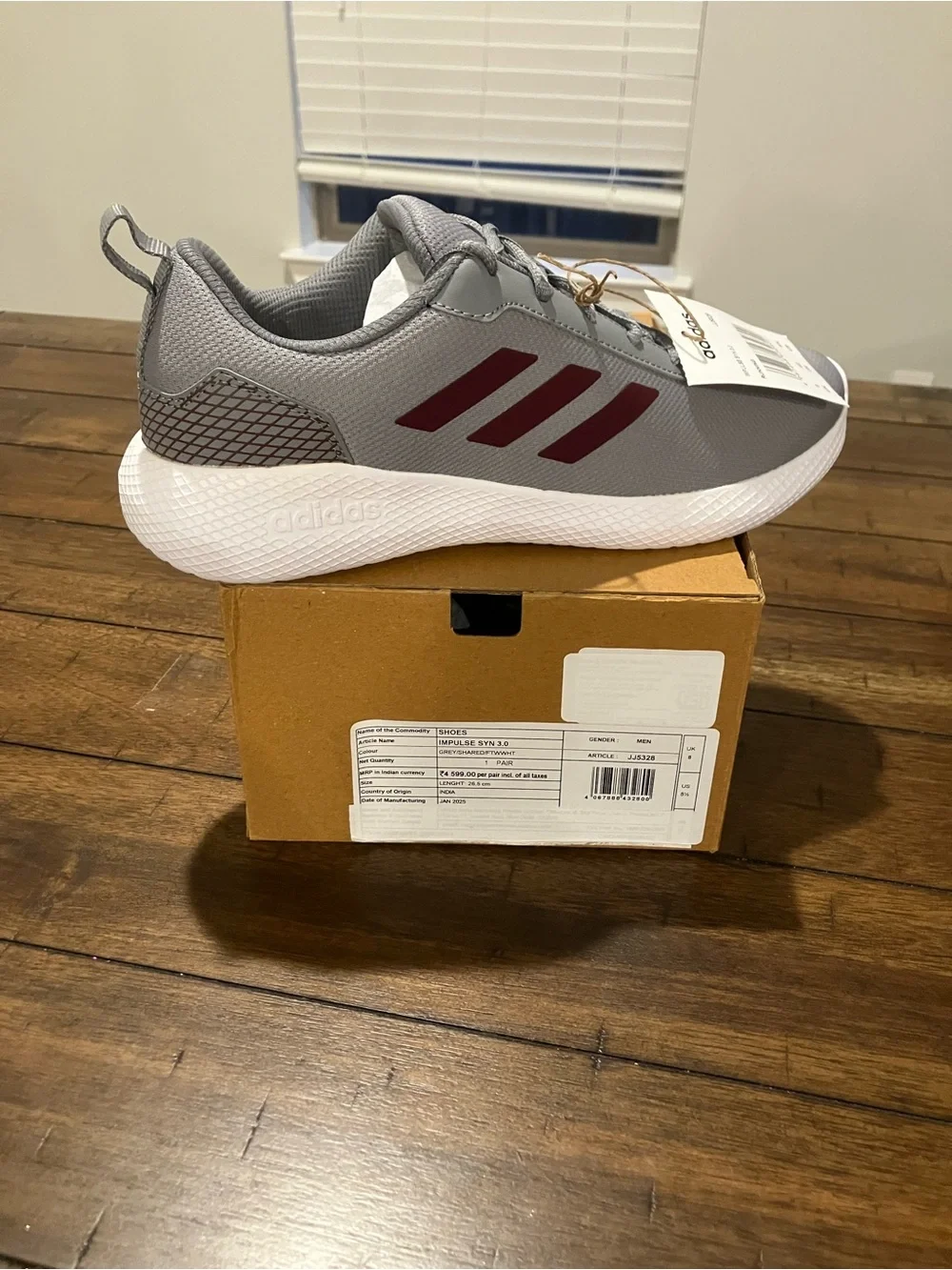Men's Adidas Impulse Gray Athletic Sneakers with Maroon Stripes Sz 8.5